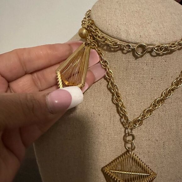 Vtg Hobe Goldtone Wire Wrapped Smoke Topaz Rhinestone Cross Pendant Necklaceset - Picture 5 of 8